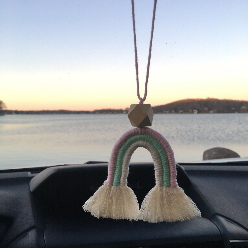 Handmade Macrame Rainbow Car Charm-Personalized Car Charm, Pastel Shades,